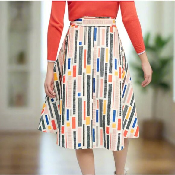 Anthropologie 50’s A-Line Midi Skirt 6 Button Front Striped Belted Pockets Hutch - Picture 2 of 9